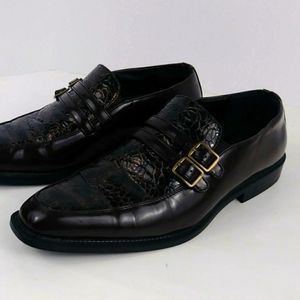 David stone men exotic print brown shoes size 10.5